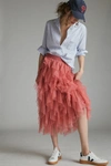 Anthropologie Tesia Ruffled Tulle Midi Skirt In Orange