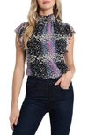 1.state Flutter Sleeve Smocked Neck Blouse In Leopard Disco Ombre