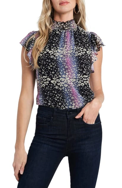 1.state Flutter Sleeve Smocked Neck Blouse In Leopard Disco Ombre