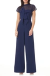 Js Collections Nova Bow Shoulder Wide Leg Jumpsuit In Navy Blue