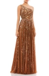 Mac Duggal Embellished One Shoulder A-line Gown In Copper