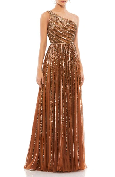 Mac Duggal Embellished One Shoulder A-line Gown In Copper