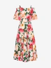 DOLCE & GABBANA CAMELLIA-PRINT COTTON TIERED DRESS