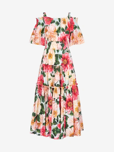 Dolce & Gabbana Camellia-print Cotton Tiered Dress