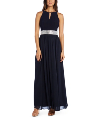 R & M Richards Embellished Gown In Navy