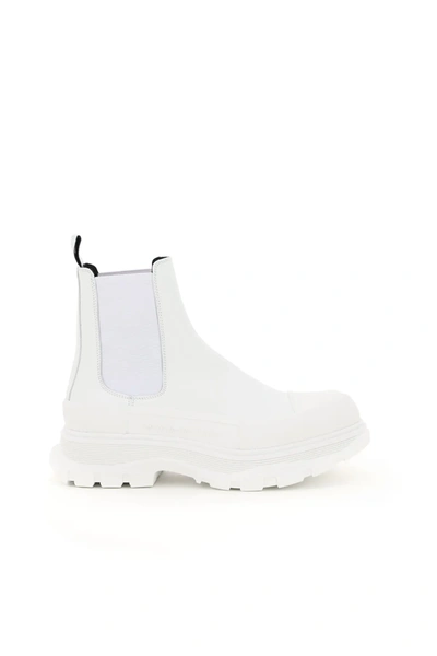Alexander Mcqueen White Leather Chelsea Boots