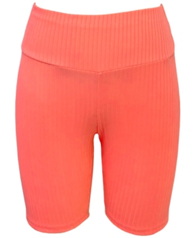 Jenni Ribbed Bike Shorts, Created For Macy's In Neon Coral