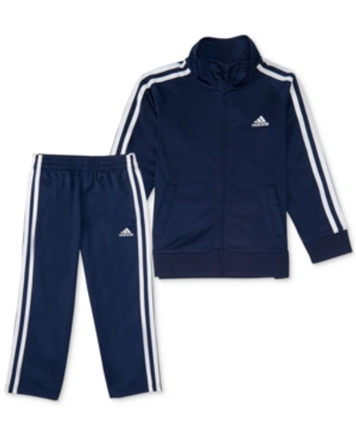 Adidas Originals Adidas Little Boys Zip Front Tricot Jacket And Pant Set In Navy