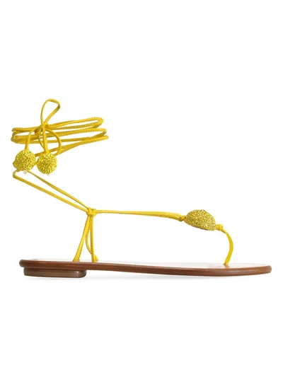 Aquazzura Jackie Ankle-wrap Embellished Leather Thong Sandals In Limoncello