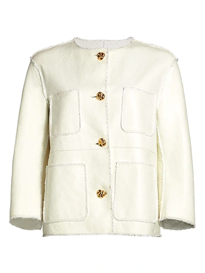 St John Leather Bonded Basketweave Tweed Patch Pocket Jacket In White