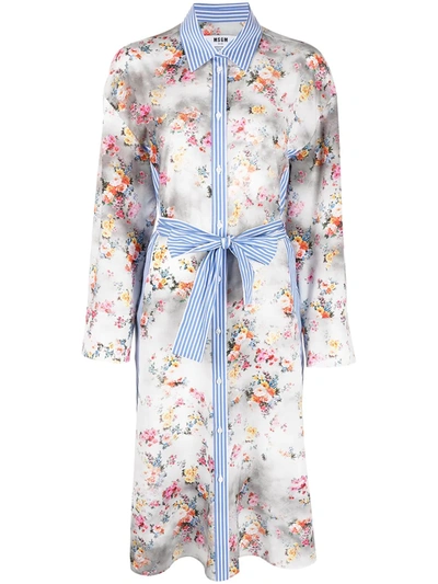 Msgm Panelled Floral Shirtdress In Grey