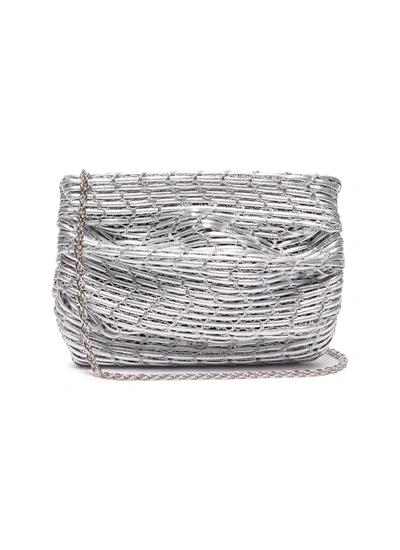 Rodo Abby' Soft Ruched Woven Lamé Leather Clutch In Metallic