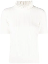 SEE BY CHLOÉ RUFFLE-COLLAR SHORT-SLEEVED KNITTED TOP