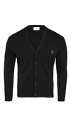 Ami Alexandre Mattiussi Ami Paris Ami De Coeur Patch Merino Wool Cardigan In Noir