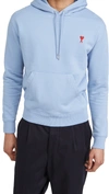 Ami Alexandre Mattiussi Logo-embroidered Cotton-jersey Hooded Sweatshirt In Light Blue