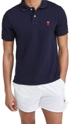 Ami Alexandre Mattiussi Ami Ami De Coeur Embroidered Polo Shirt In Navy