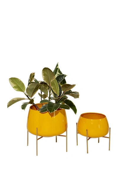 Willow Row Metal Planter In Yellow
