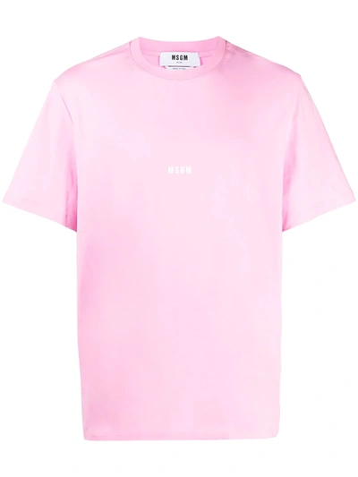 Msgm Men's Short Sleeve T-shirt Crew Neckline Jumper In Pink