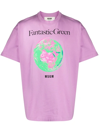 Msgm Teen Graphic-print Short-sleeved T-shirt In Purple