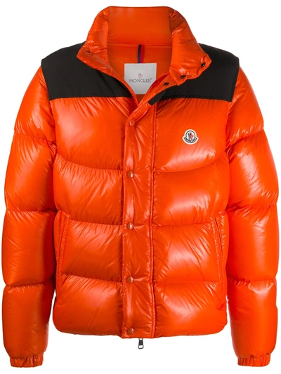 Moncler Contrast-panel Design Padded Jacket In Orange