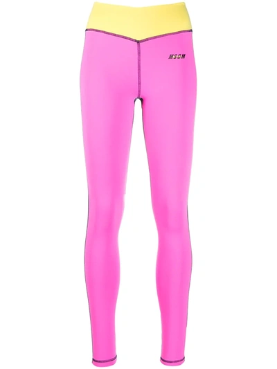 Msgm Colour-block Panelled Leggings In Pink