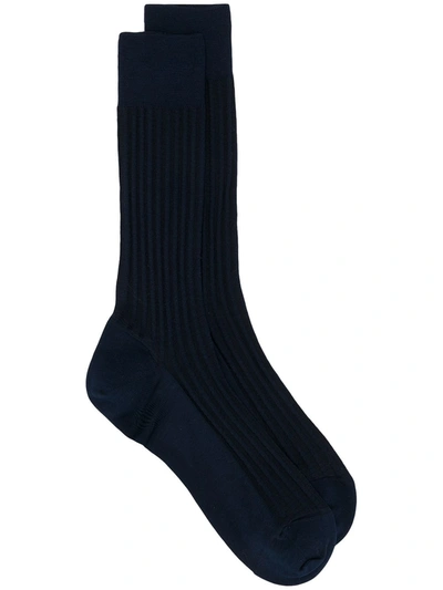 Ermenegildo Zegna Ribbed Mid-calf Socks In Blue