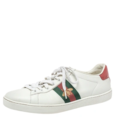Pre-owned Gucci White Leather Ace Low Top Sneakers Size 38