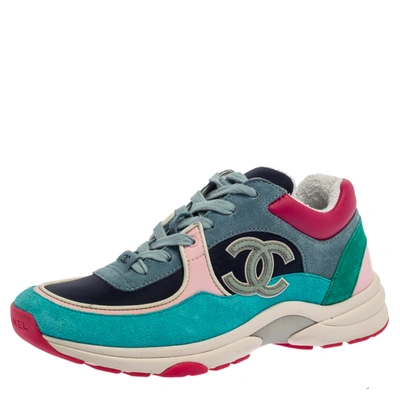 Pre-owned Chanel Multicolor Suede And Leather Cc Low Top