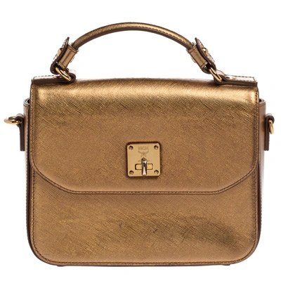 Pre-owned Mcm Metallic Gold Leather Flap Top Handle Bag