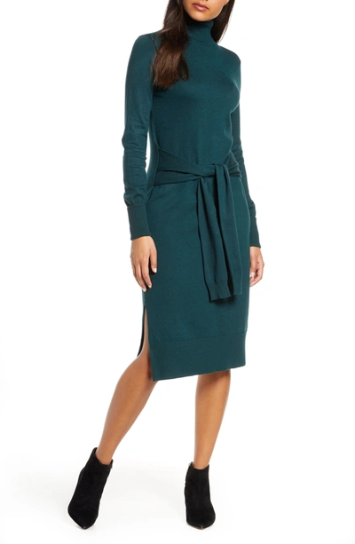 Eliza J Long Sleeve Turtleneck Sweater Dress In Green