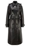 Hugo Boss Crocodile Effect Trench Coat In Lacquered Faux Leather