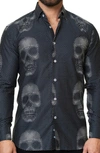 Maceoo Luxor Funky Skull Dot Print Button-up Shirt In Black