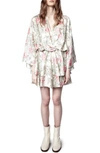 ZADIG & VOLTAIRE FLORAL TWIST FRONT LONG SLEEVE SILK SATIN DRESS,WJCP0424F