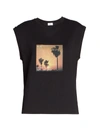 Saint Laurent Women's Cap-sleeve Graphic T-shirt In Noir Multicolor