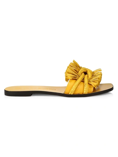 Tory Burch Rope Fringe Leather Slides In Golden Cre