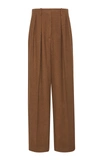 The Row Igor Pleated Silk-cashmere Straight-leg Pants In Brown
