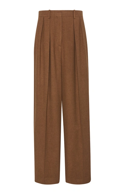 The Row Igor Pleated Silk-cashmere Straight-leg Trousers In Brown