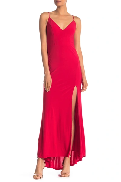 Jump Plunge V-neck Jersey Gown In Red