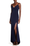Jump Plunge V-neck Jersey Gown In Nvy