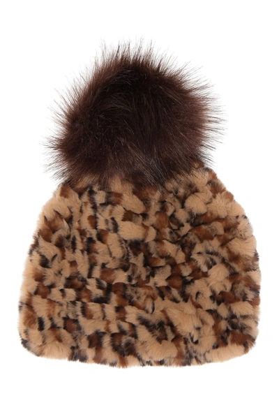 Steve Madden Faux Fur Pompom Faux Fur Knit Beanie In Leopard Print