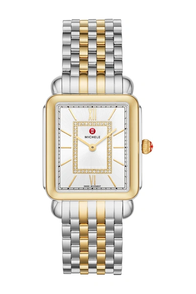 Michele Women's Deco Ii Stainless Steel, 18k Yellow Gold & Diamond Bracelet Watch