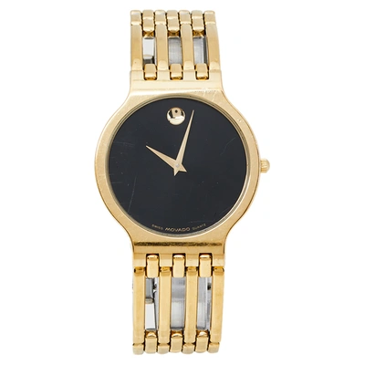 Pre-owned Movado Black Gold Plated Stainless Steel Esperanza Men's Wristwatch 32.50 Mm