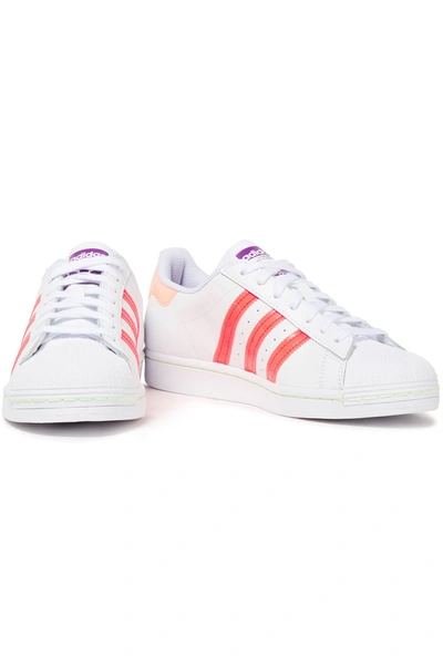 Adidas Originals Patent-trimmed Perforated Leather Trainers In White