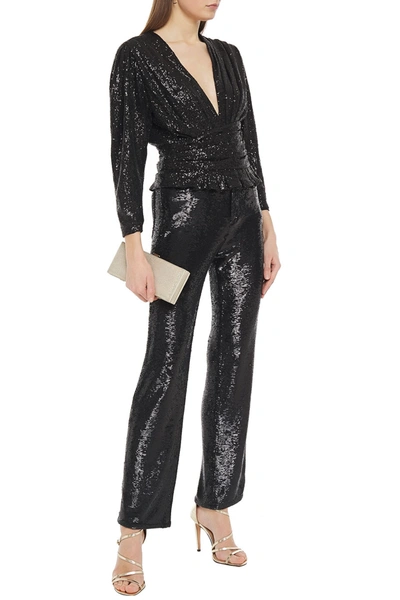 Iro Albas Pleated Sequined Knitted Top In Black