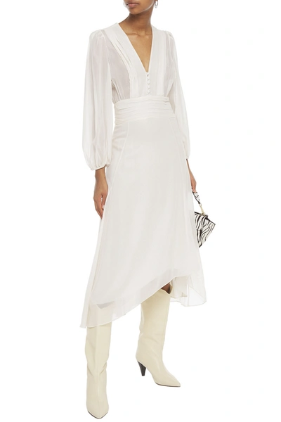 Iro Pintucked Metallic Polka-dot Georgette Midi Dress In Ecru