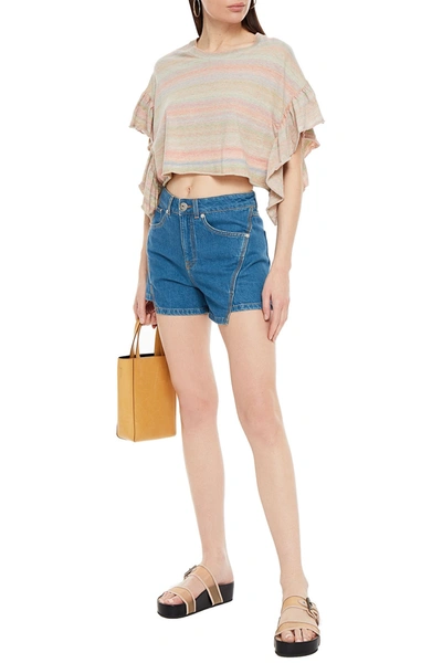 Iro Suzy Cropped Marled Cotton-jersey Top In Multicolor