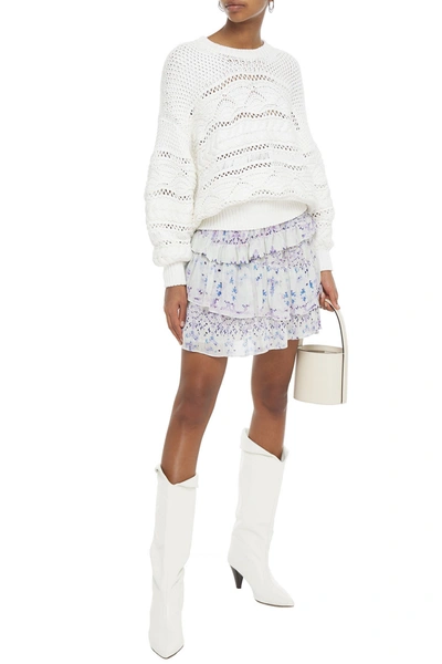 Iro Hertia Tiered Shirred Printed Crepe De Chine Mini Skirt In Ecru