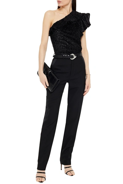 Iro One-shoulder Ruffled Devoré-velvet Top In Black
