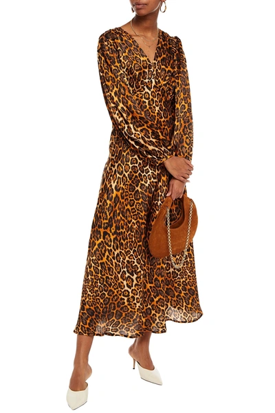 Paul & Joe Gathered Leopard-print Silk-satin Midi Dress In Animal Print