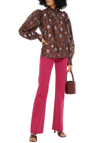 Paul & Joe Ruffle-trimmed Metallic Floral-jacquard Blouse In Brown